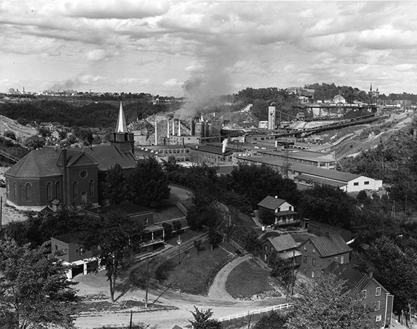 Shawinigan falls Church and La Belgo(1930), Shawinigan, Canada