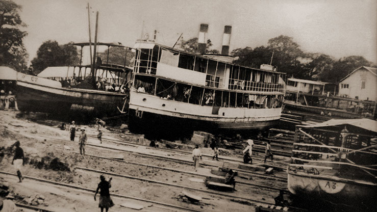 Boat ready to be dismantled for transport to Stanley Pool, Léopoldville, I S Congo
