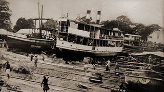 Boat ready to be dismantled for transport to Stanley Pool, Léopoldville, I S Congo